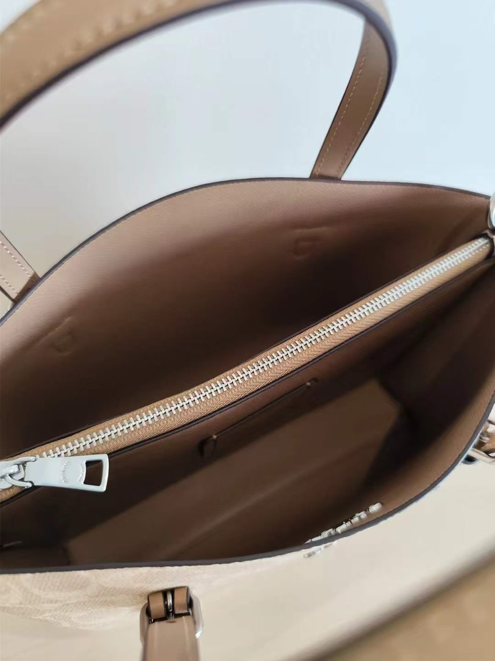 Coach Signature Canvas Satchel in Beige with Tan Trim - Picture 7 of 9
